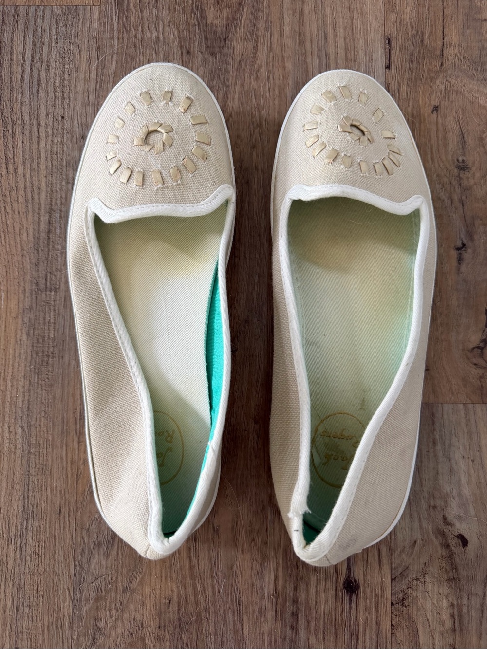 Jack Rogers Cream Canvas Slip-On Flats with Sunburst Applique